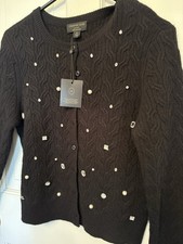 Charter Club Luxury Cashmere Cable Jeweled Cardigan Black Sweater M New