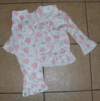 NEW Girls Sz 4-5 Years Snap Up Long Sleeve Shirt & Pants 2 Pc Pajama Lounge Set