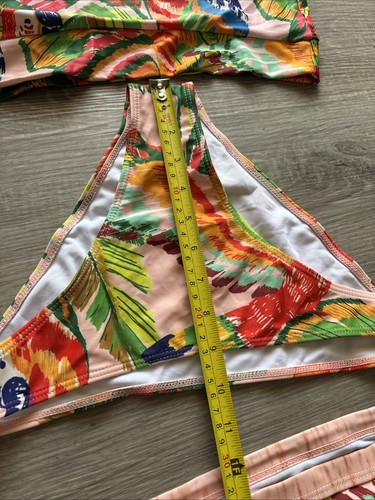 NWOT 3 Pc Tropical Parrot One Shoulder Bikini Fringed Bright Boho Sarong Set - Picture 8 of 12