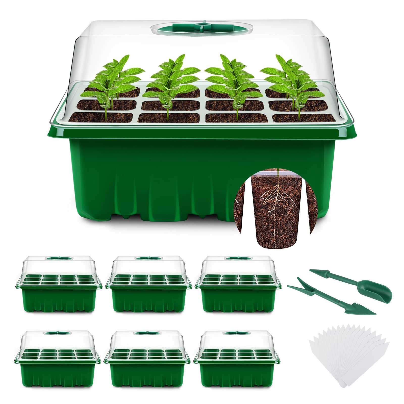 YAUNGEL Seed Trays, 6 Pack 72 Cells Propagator Growing Thicken Seedling Start...