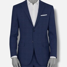 DKNY Men's Blue Plaid Modern-Fit Stretch Lined Sport Coat Suit Jacket Size 42R