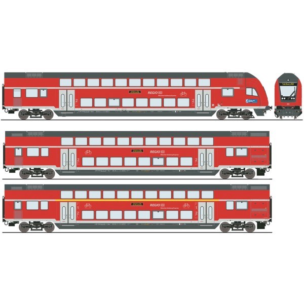 Roco 6220144 H0 3Er Set Doppelstockwagen + Steuerwagen Db Ag Ep. Vi Ac-Digital-image