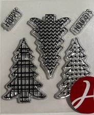 Hampton Art Christmas Trees Happy Holidays Clear Stamp Die Set New Sealed