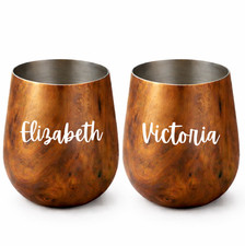 2 x Personalised Set Stainless Steel Stemless Wine Glass Tumbler Cooler Cup Gift