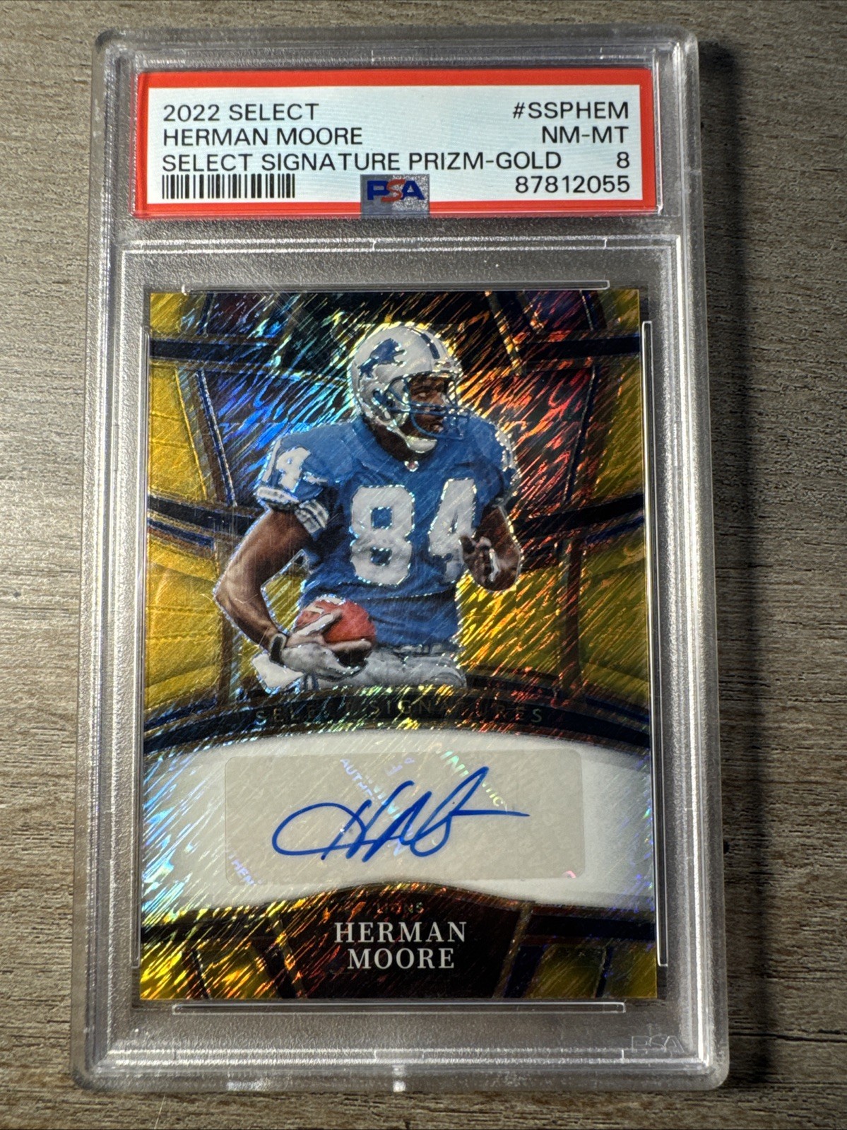 2022 Panini Select - Herman Moore Select Signatures Gold Prizm #SSPHEM /10 PSA 8