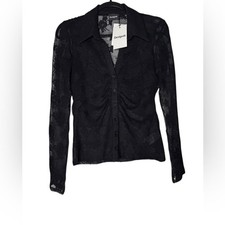 Desigual Sheer Lace Button Front Blouse Women...