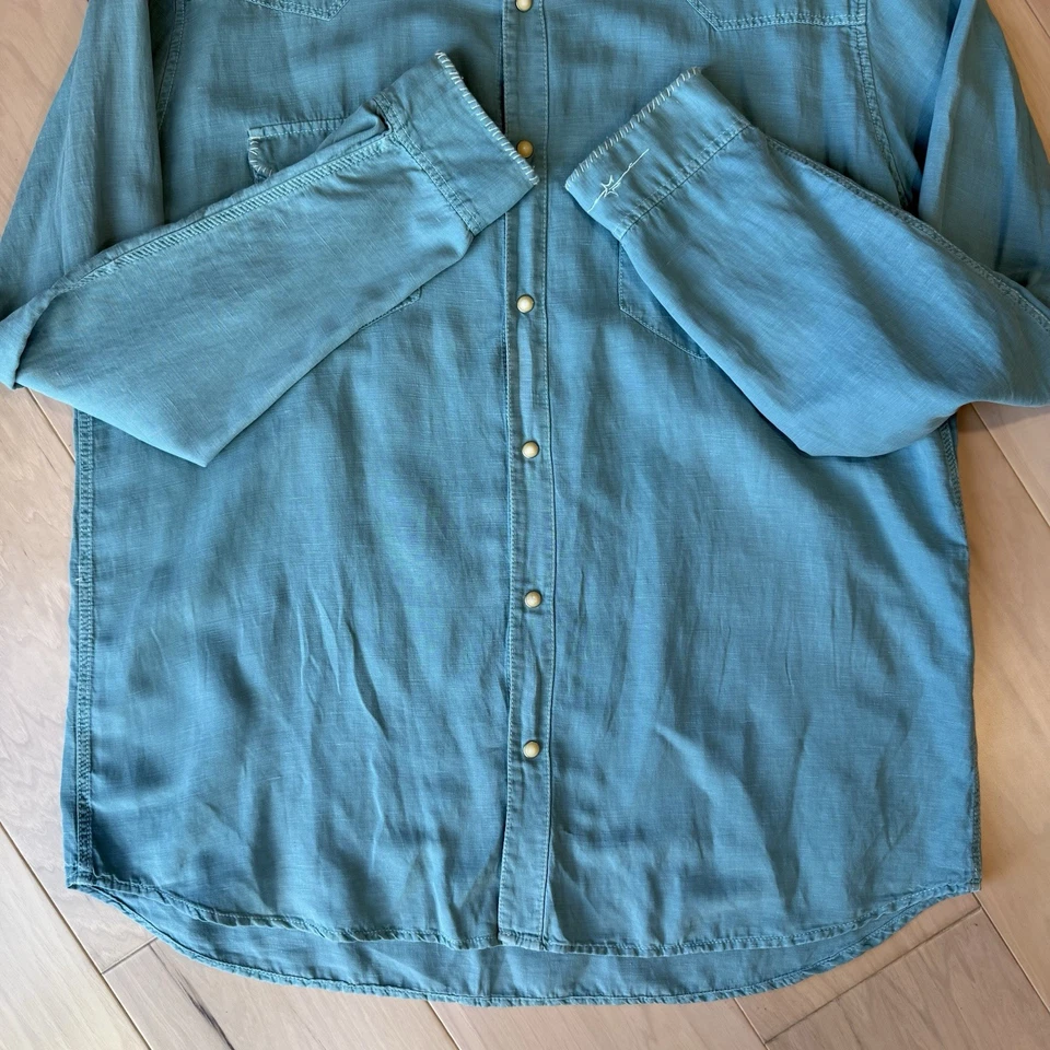 Camisa a Presión Ryan Michael Perla de Seda XL Verde Azulado Western Abotonada Vaquero Glamour Foto 4 de 4