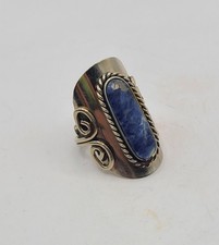 Handmade Sodalite Silvertone Adjustable Size 6 Ring Unsigned 1.25" Long