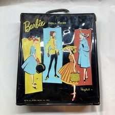 Vintage 1961 Barbie Ponytail Black vinyl doll case and wardrobe carrier TLC