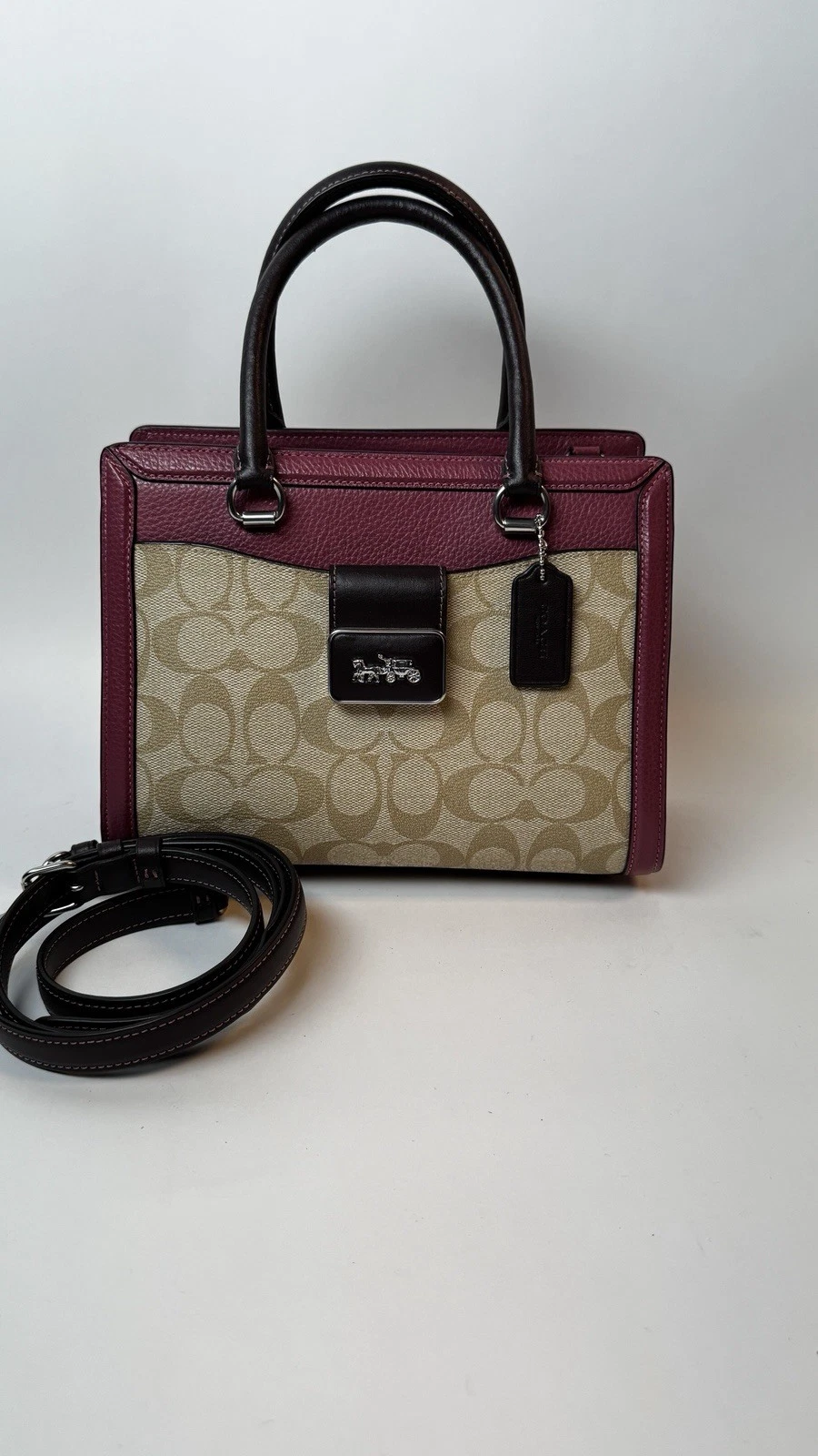 Coach Grace Carryall CJ634 Colorblock Insegna Tela Lampone Multi Xbody Nuovo senza etichette