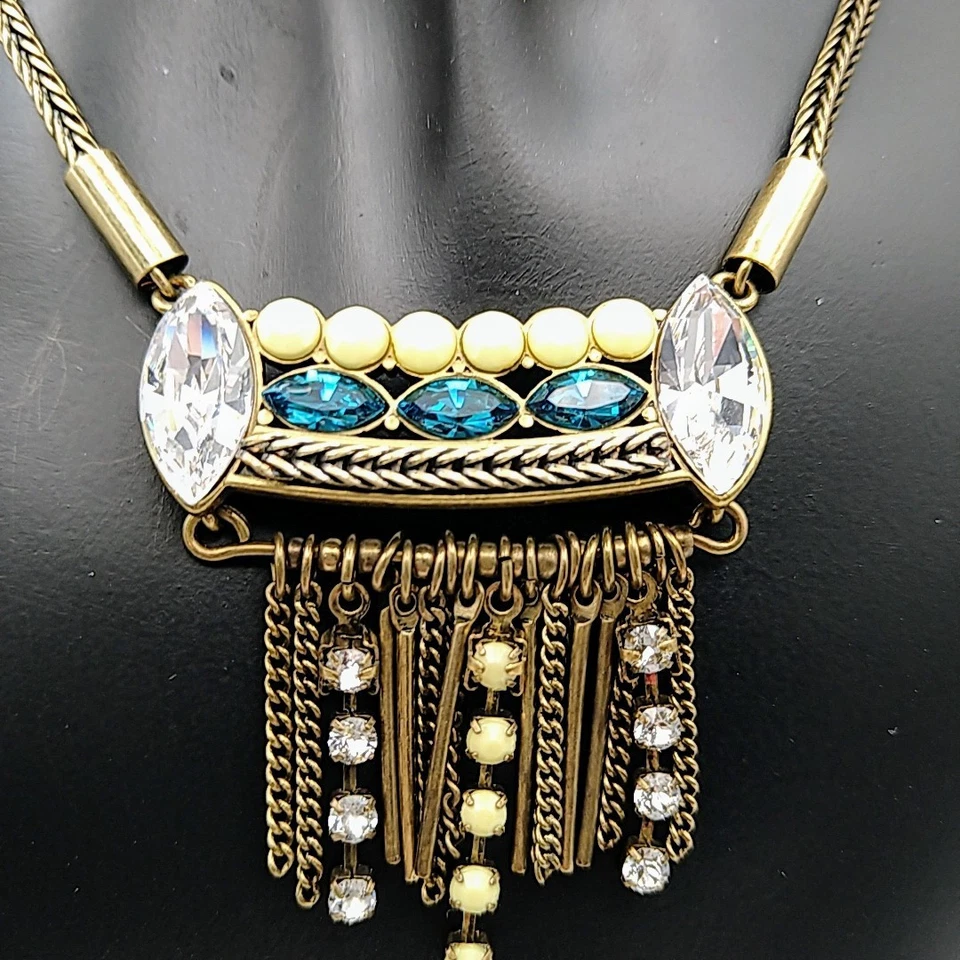 Collar Gargantilla Silpada Babero Bronce Cuarzo Circonita Cristal 19" Declaración Ajustable Foto 2 de 4