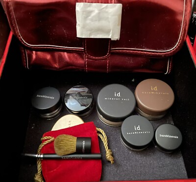 10Pc Bare Minerals ID 6 Powders No Dups! Kabuki, Eye Brush Mirror Clutch $100