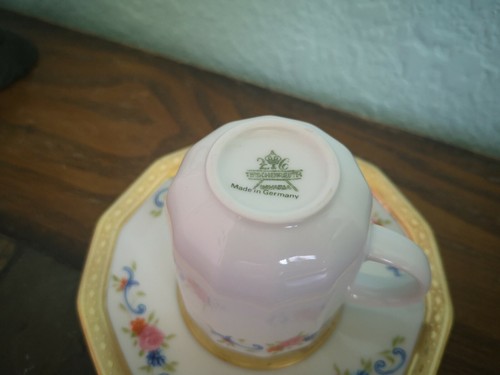 Rare 1940s Tirschenreuth Demitasse Espresso Cup Saucer Gold Rim Garland set/4 - Picture 6 of 8