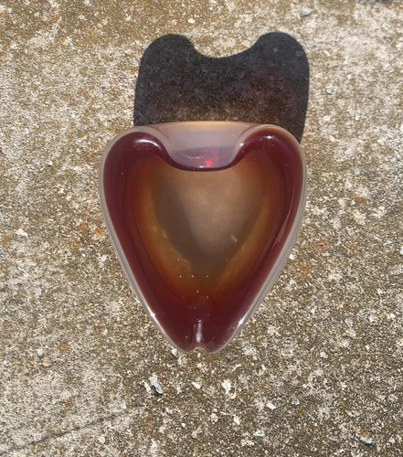 Vtg 1980’s Heavy Murano Heart Shaped Art Glass Bowl/ Trinket Dish/Ashtray