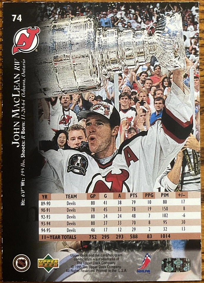 1995-96 Upper Deck Electric Ice Gold RARO John MacLean #74 New Jersey Devils Foto 2 de 2
