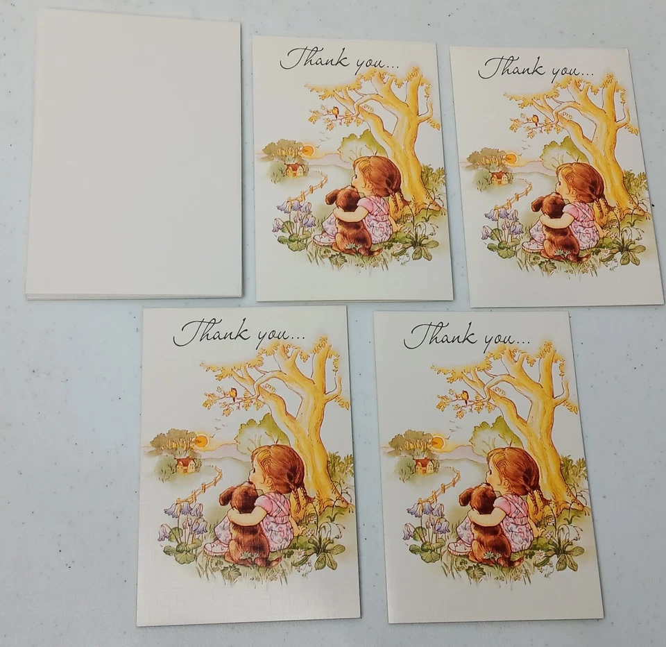 Tarjeta de agradecimiento American Greetings 4 cuentas corazones suaves niña cachorro escritura de colección Foto 2 de 4