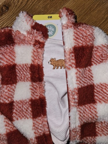 Little Me Baby 3 Piece Set Boy Girl Unisex Plaid Plush Vest Bear Pants 3M - Picture 3 of 4
