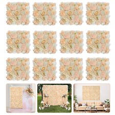Champagne White Fake Flower Wall Backdrop Panels 5ftx3.74ft Artificial Weddin...