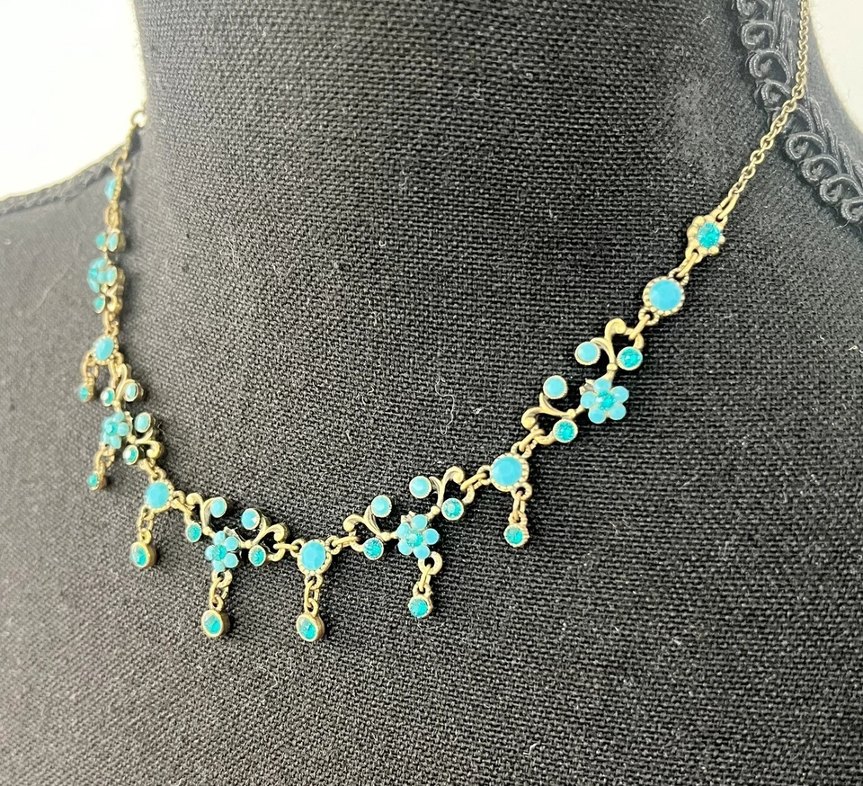 NUEVO Collar Michal Negrin Lámpara Azul Aqua Flores Swarovski con Caja