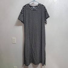 Old Navy Dress Women XXL Black White Striped Short Sleeve Cotton Nautical Casual