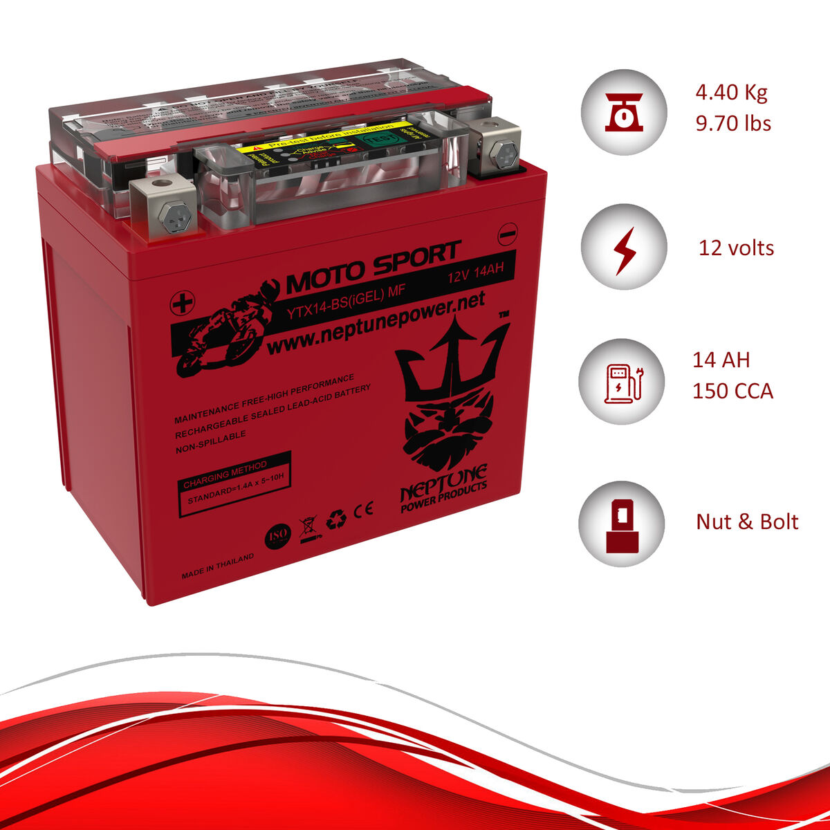 Scorpion YTX14-BS Motorcycle Battery - (12volt, 200 CCA)