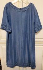 GAP Denim Chambray Blue Shift Dress Denim Tee Raw Hem Women Large Tall L KK-28