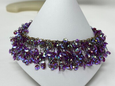 Beautiful Handmade Dark Purple Green Blue Iridescent Sequin Bead 8-9'' Bracelet