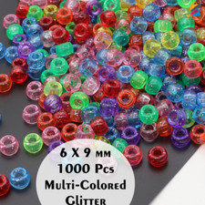 Glitter Pony Beads DIY Jewelry Making Multicolor 1000 pcs 6x9 mm Craft Supplies