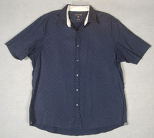 Michael Kors Slim Fit Shirt  Short Sleeve Button Up Blue White Dot Mens XXL Work