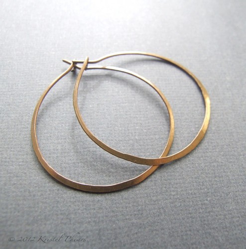 Copper Hoop Earrings 1" to 1.5" artisan handmade copper or red brass - Picture 8 of 8