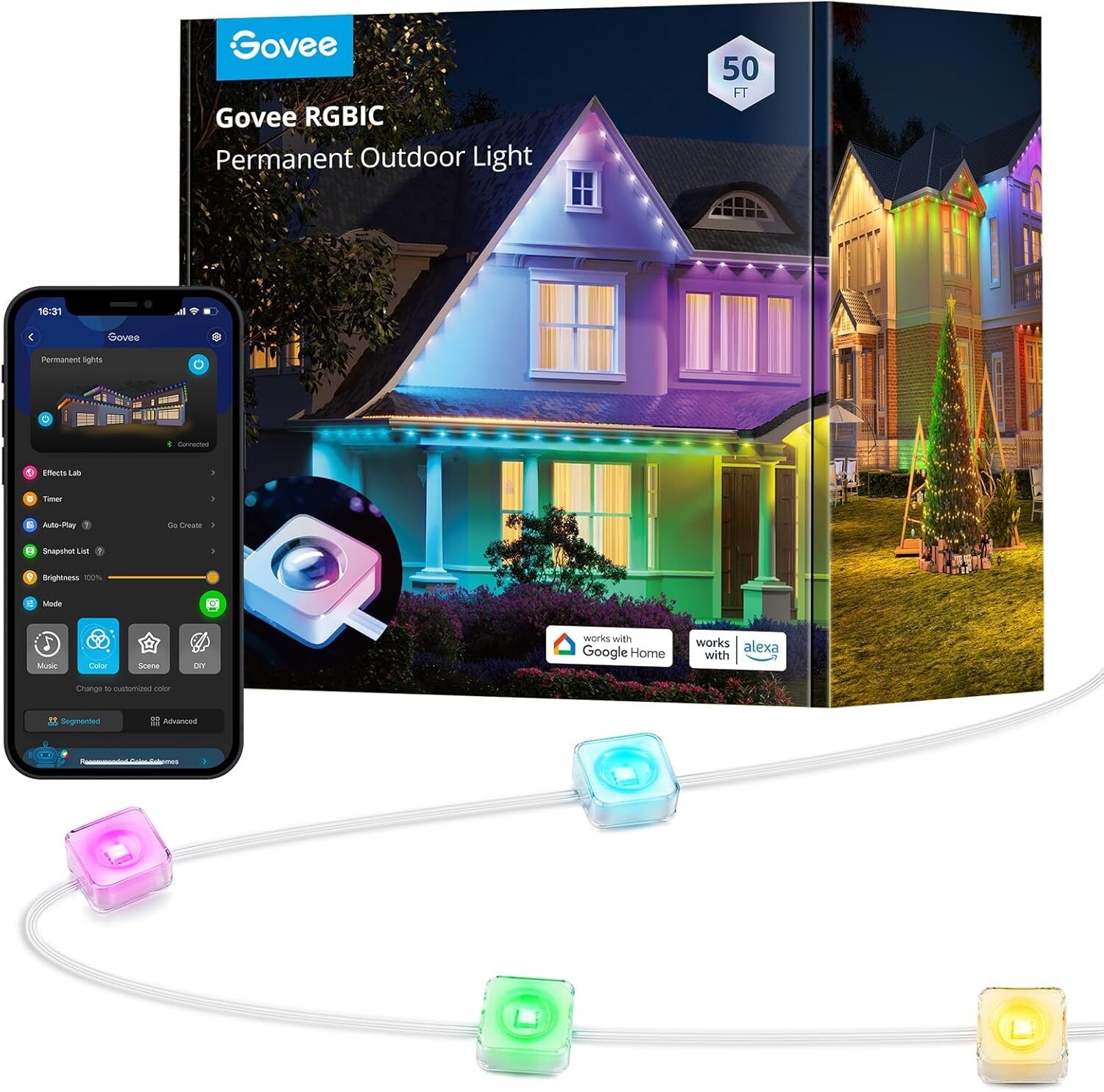 Govee LED Permanent Outdoor Lights Smart RGBIC 50ft with 36 LED Eaves