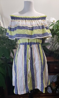 LOFT ANN TAYLOR BEACH Dress Women S Blue White Striped Off Shoulder Cover Up NEW