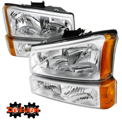 For 03-06 Chevy Silverado 1500 2500 3500 HD Headlights Turn Signal Chrome Amber