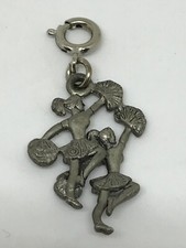 Vintage Pewter Cheer / Cheerleader CHARM 4 BRACELET NECKLACE Clasp Cheerleading