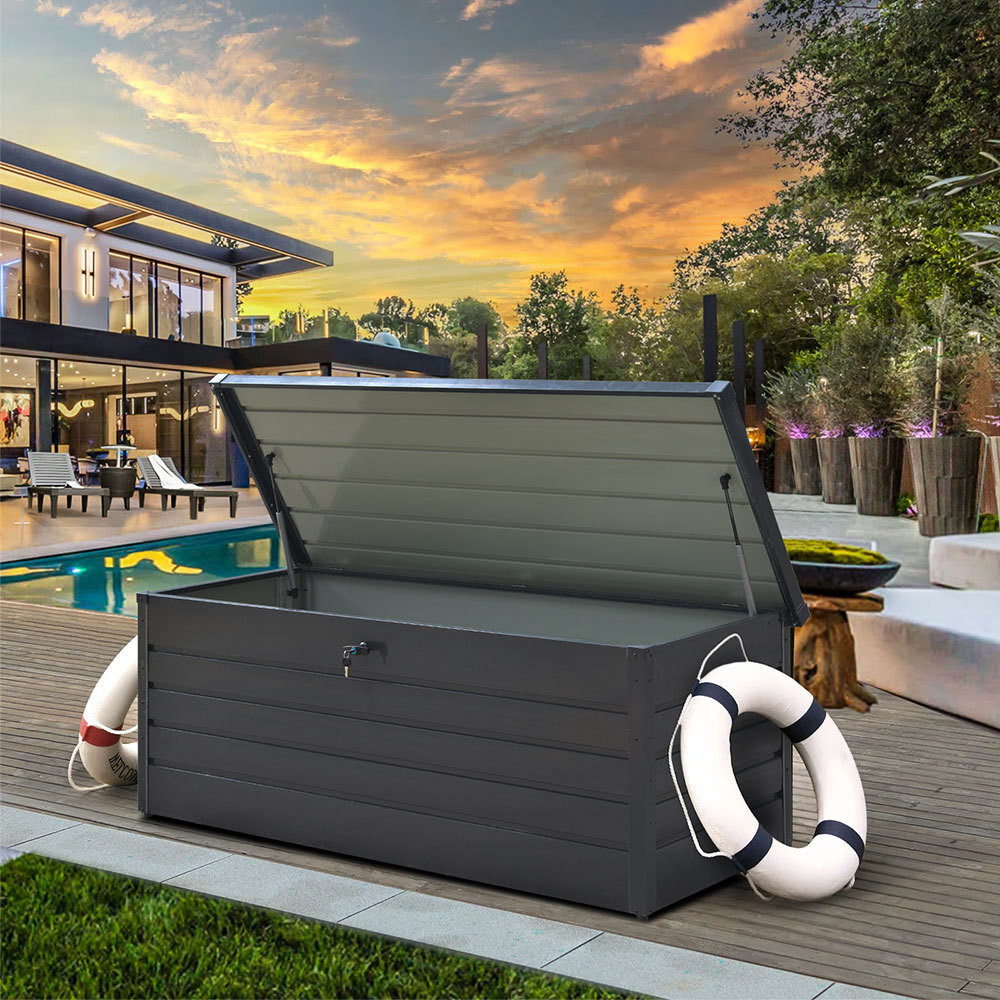 Metal Large Outdoor Storage Box Garden Patio Sit On Bench Shed