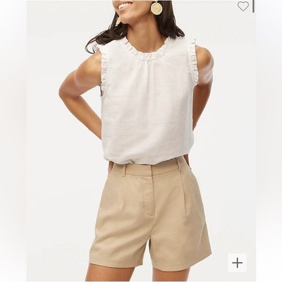 NWT J.Crew Sleeveless Linen-Blend Ruffle-Neck Top Size S White