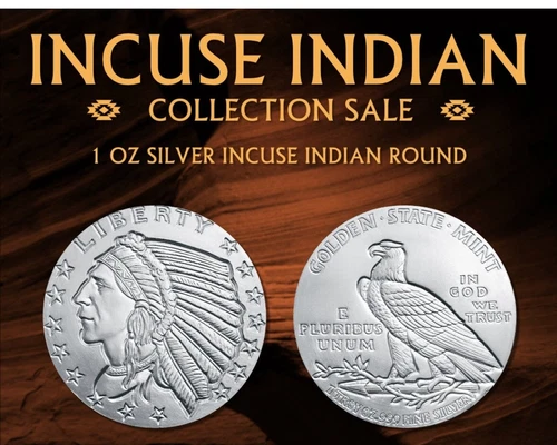 1 oz. 999 Fine Silver BU Round - Incuse Indian Design Uncirculated Eagle - New