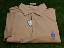 B Draddy Men's Tommy Stripe Golf Shirt C.C. Logo Orange/Blue Medium