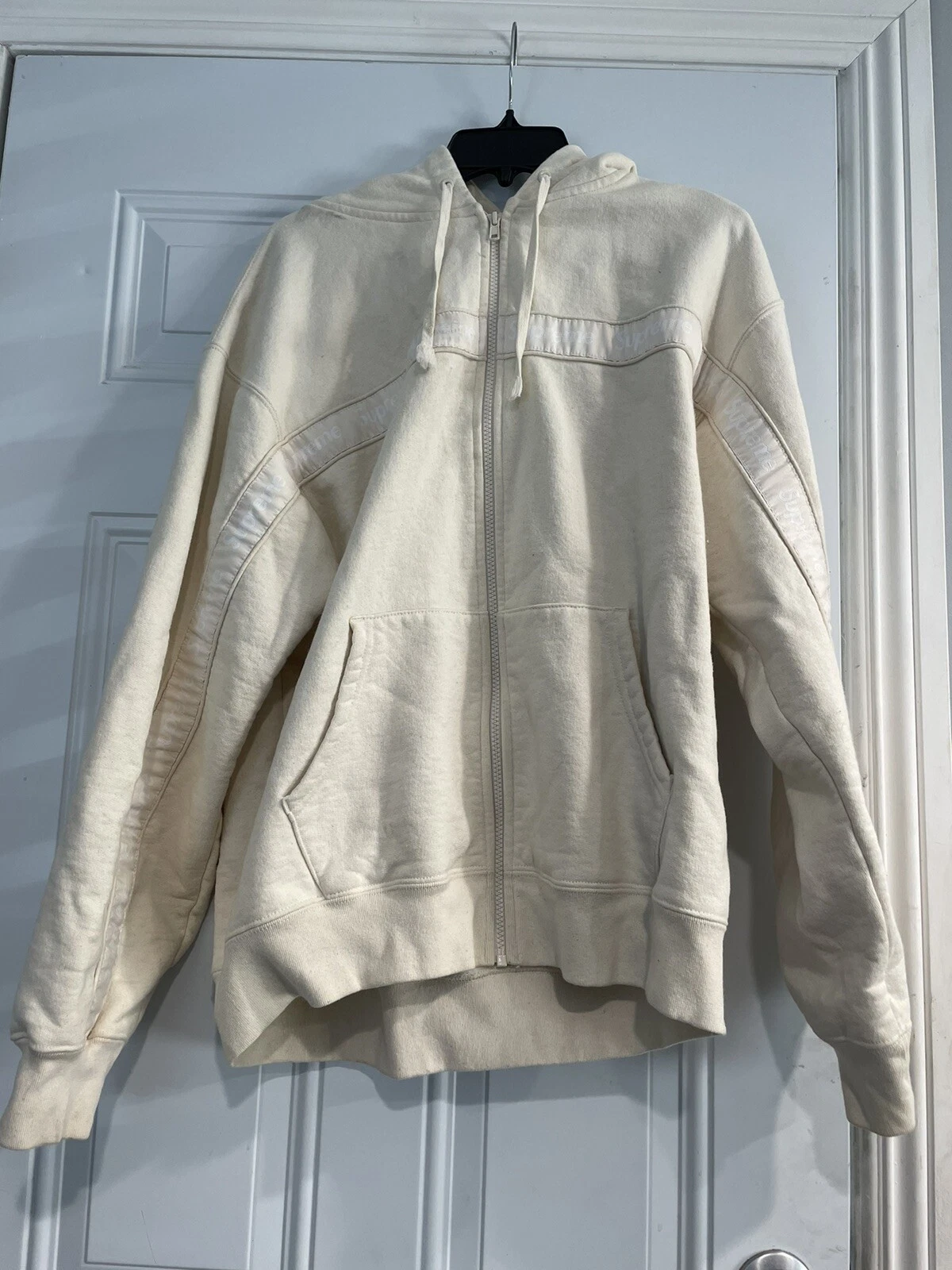 SWEAT SHIRT À CAPUCHE SUPREME À BANDE ZIPPÉE TAILLE NATURELLE GRAND AUTHENTIQUE/FW19