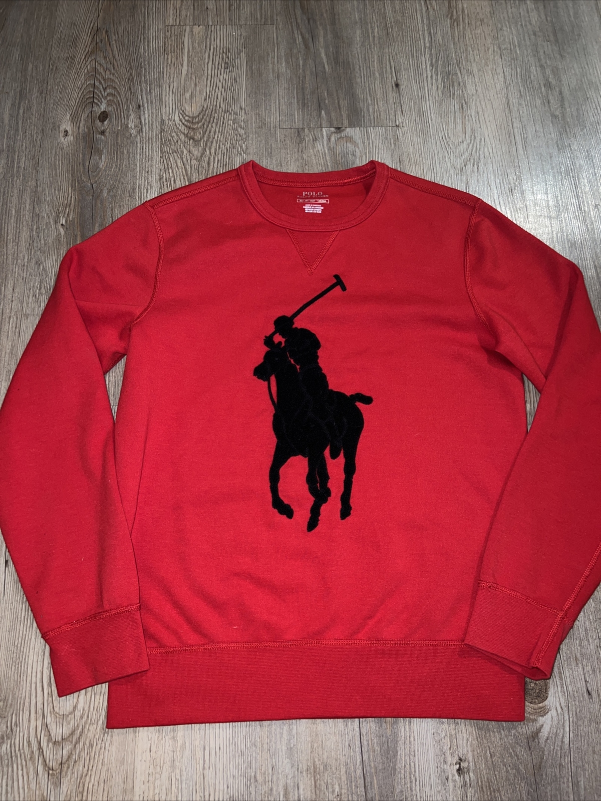 Polo Ralph Lauren Red Big Pony Double-Knit Crew Neck Sweatshirt Size XS MEN  | eBay