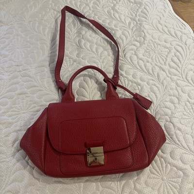 Trussardi Red Satchel Top Handle Bag Gold Hardware Turn Lock Inner Pockets