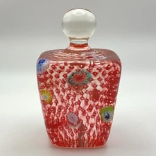 Red Fratelli Toso Murano Glass Paperweight Millefiori Square Knob  Bubble