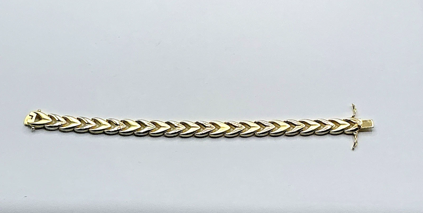 Bellezza Gold Tone Frosted Shiny Chevron Link Bracelet Double Safety Clasp image 6
