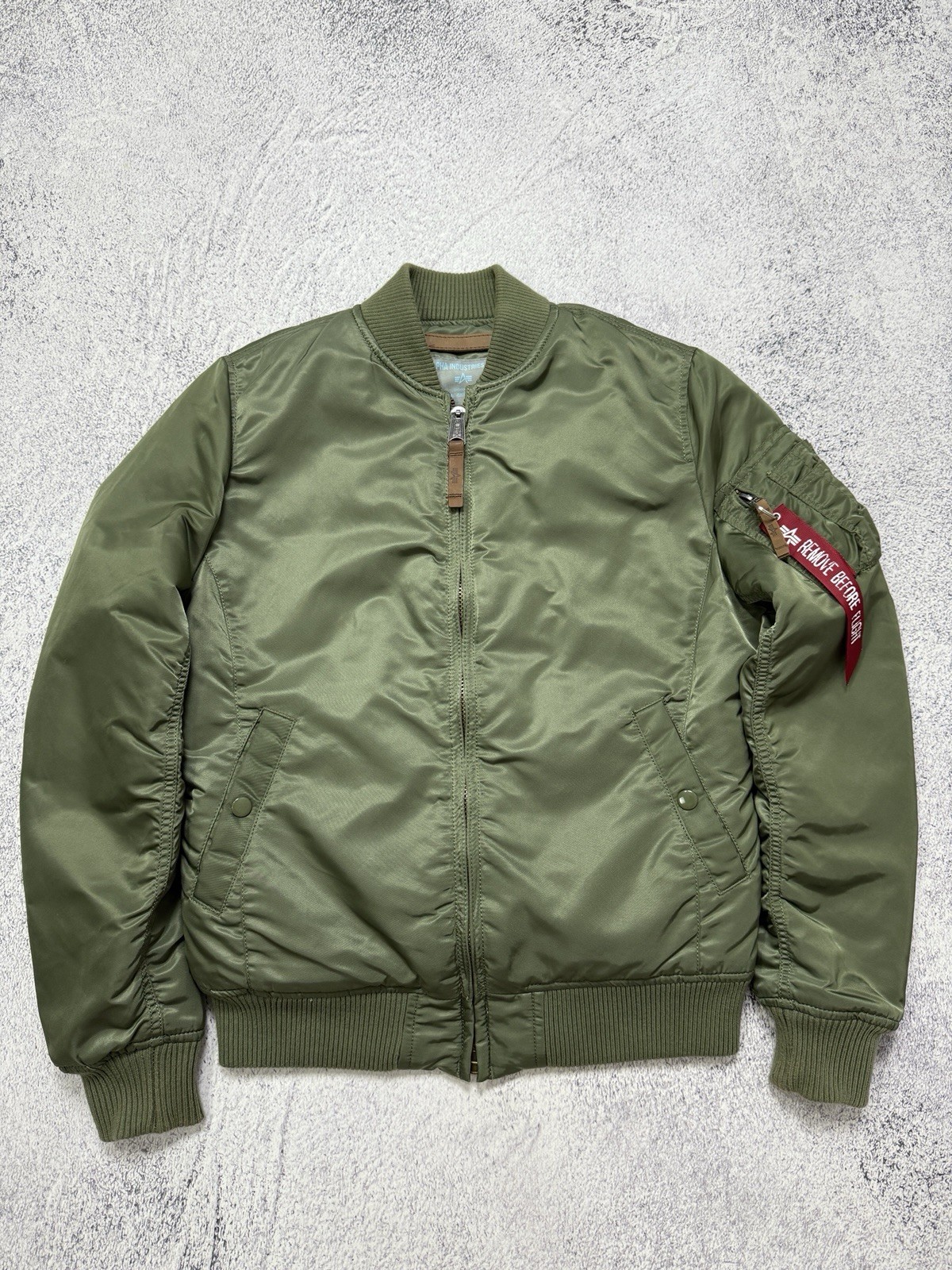 Alpha Industries MA-1 Bomber Flight Jacket Sage Green Orange Lining Women Size L image 4