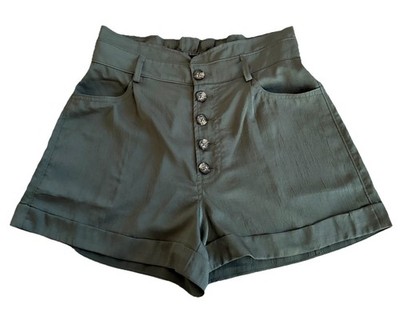 EXPRESS Shortie Olive Green Extreme High Rise Button Front Silky Shorts Small