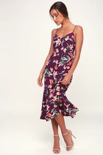 NWT Lulus Lovely Lilies Purple Floral Print Midi Dress