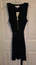 Michael Kors Size S Black Sleeveless Belted Zipper Accent Midi Dress NWT