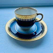 J Pouyat Limoges Cobalt Blue Gold Encrusted Tea Cup and Saucer Set France