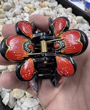 Handpainted Hair Clip - Red Flowers Scene