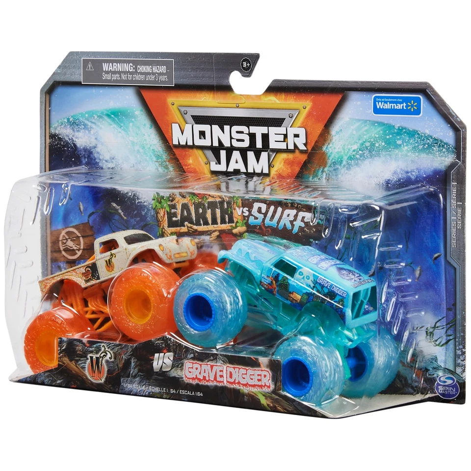 Monster Jam Official Whiplash Earth Vs Grave Digger Surf 1:64 Monster Truck Gift - Image 4 of 4